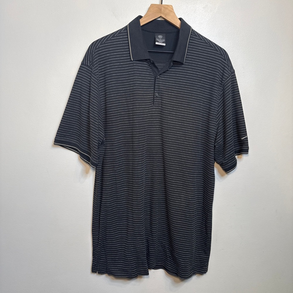 Nike Golf Men's Dri-FIT Polo Shirt Black White Striped Short Sleeve Size Large